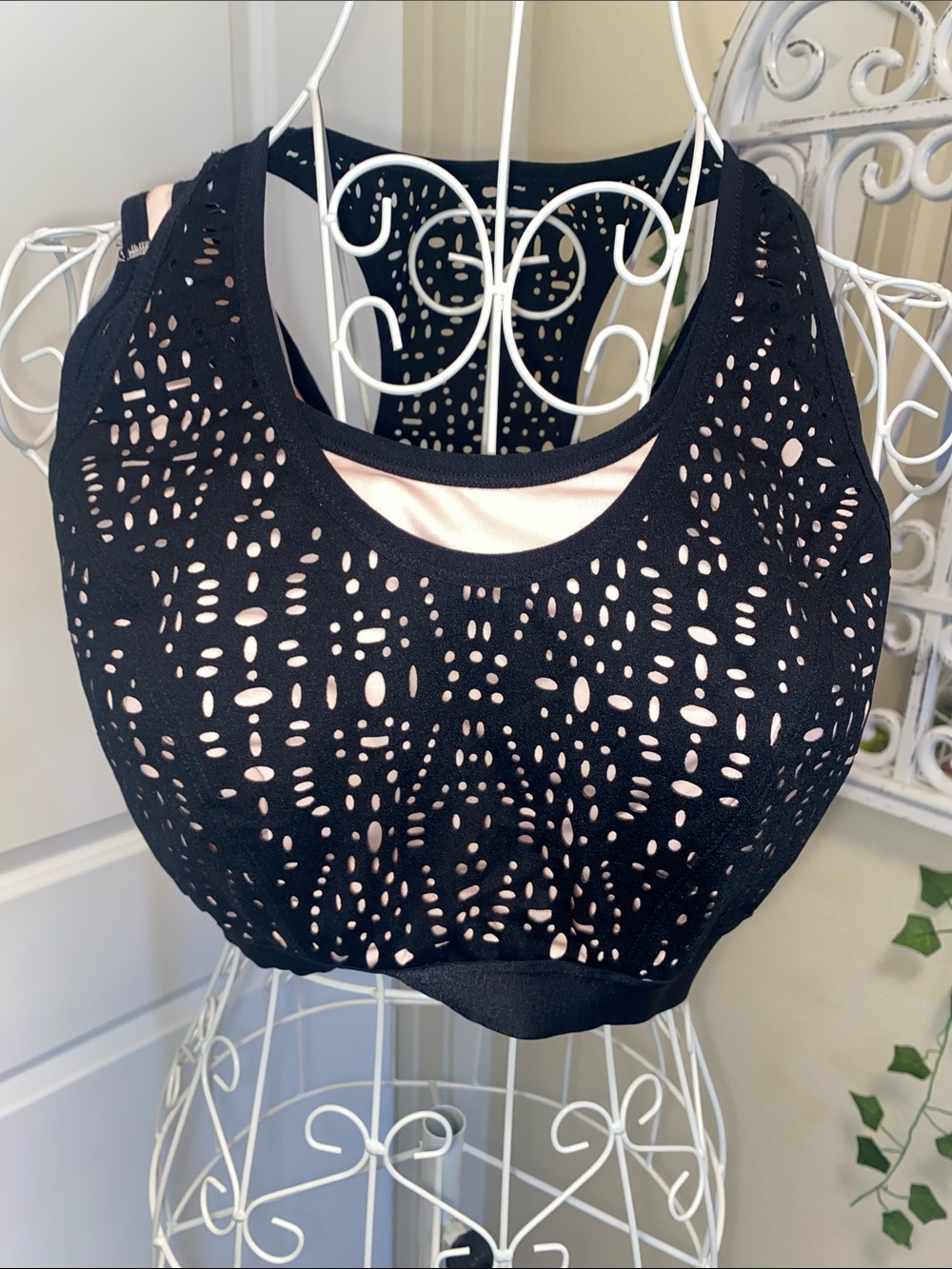 Livi Active Black Laser-Cut Scoop Neck Bodysuit with Nude Lining - Picture 3 of 3